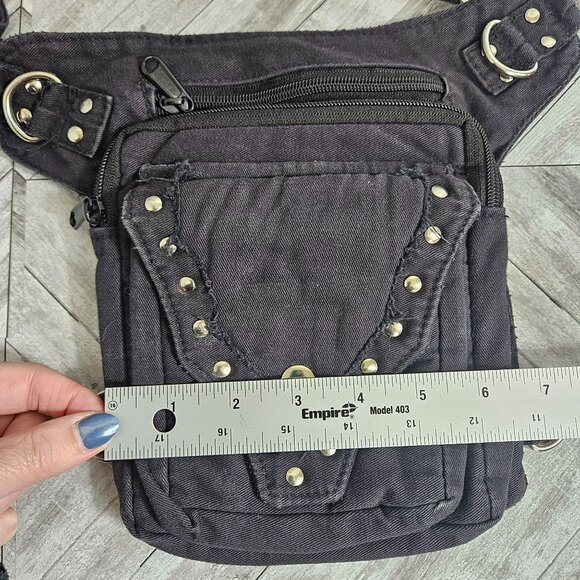 Fabric CrossBody Saddle Bag Purse Black Long Strap Silver Tone Hardware - Picture 9 of 13